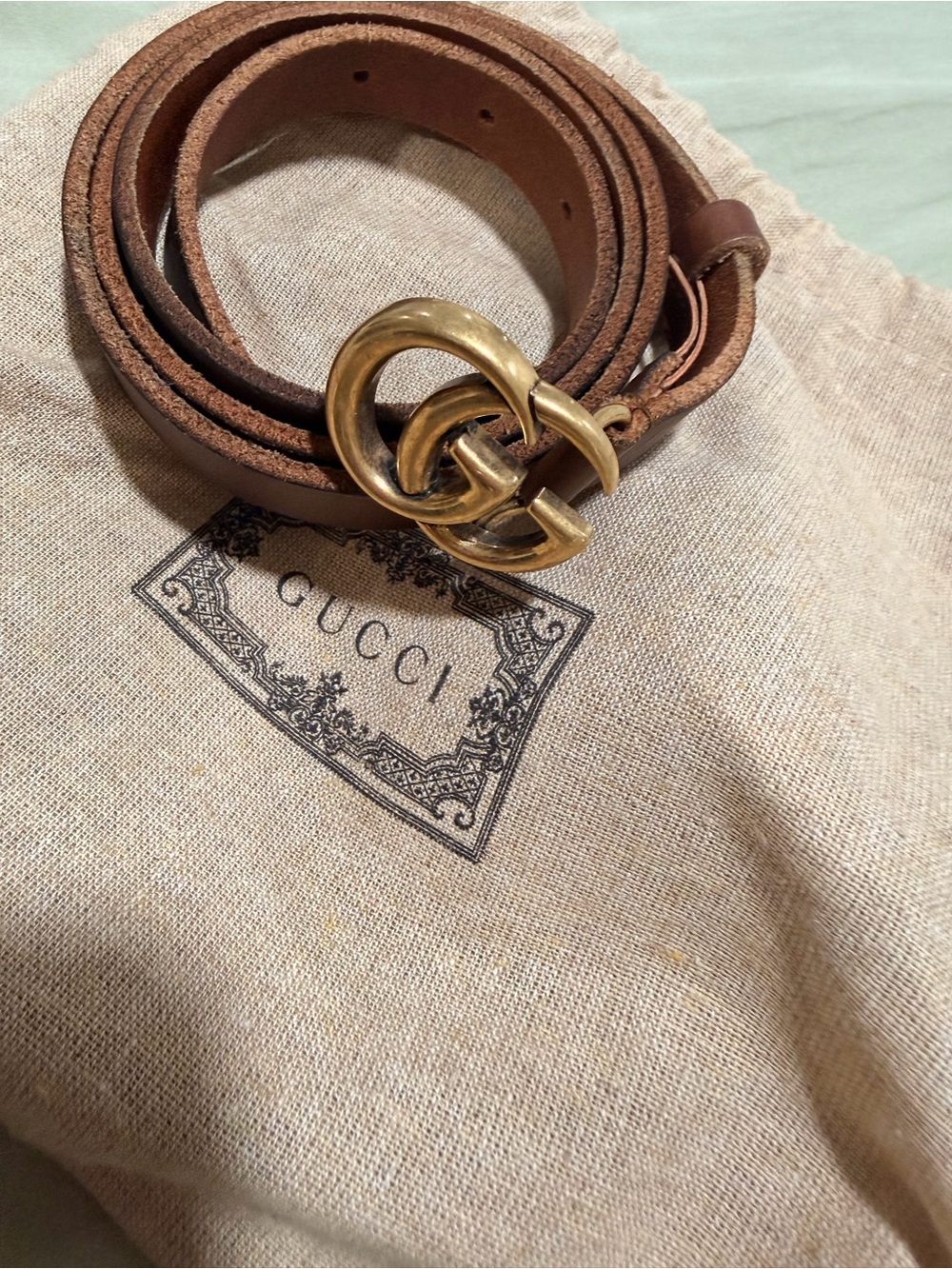 Gucci Brown Leather Belt with Gold Double G Interlocking Buckle